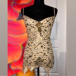 Bebe - Gold Sequins Tie Back Pixie Top - Women’s Size Large